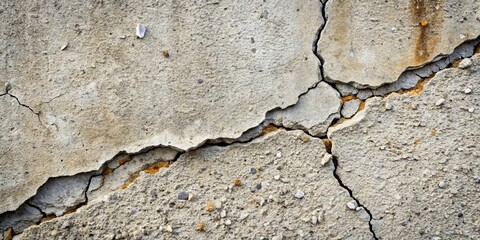 Obraz premium An intricate network of cracks dissects a weathered concrete surface, revealing the passage of time and the forces that have shaped it.