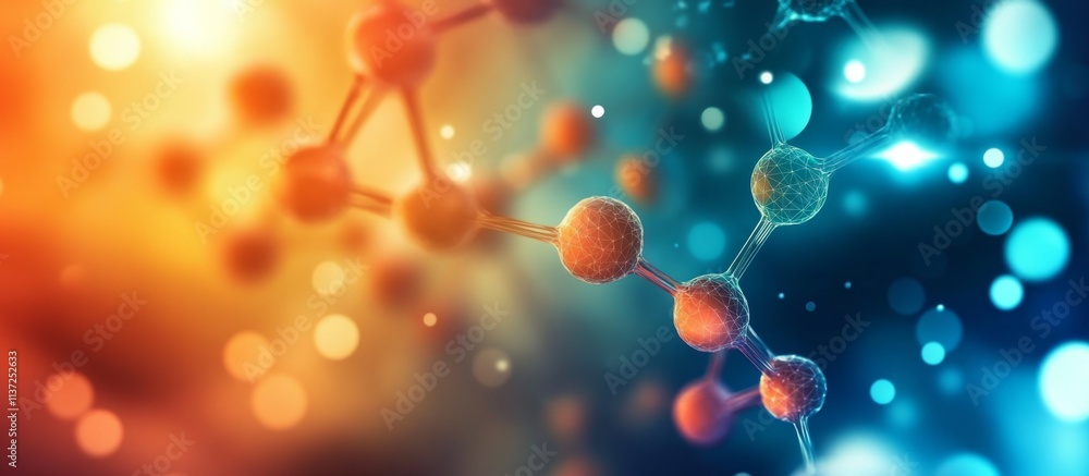 Poster futuristic close-up molecular structure with interconnected lines and dots on gradient background, c