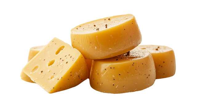 PNG, cheese, various types of cheese isolated on white background, generated by Generative AI technology.