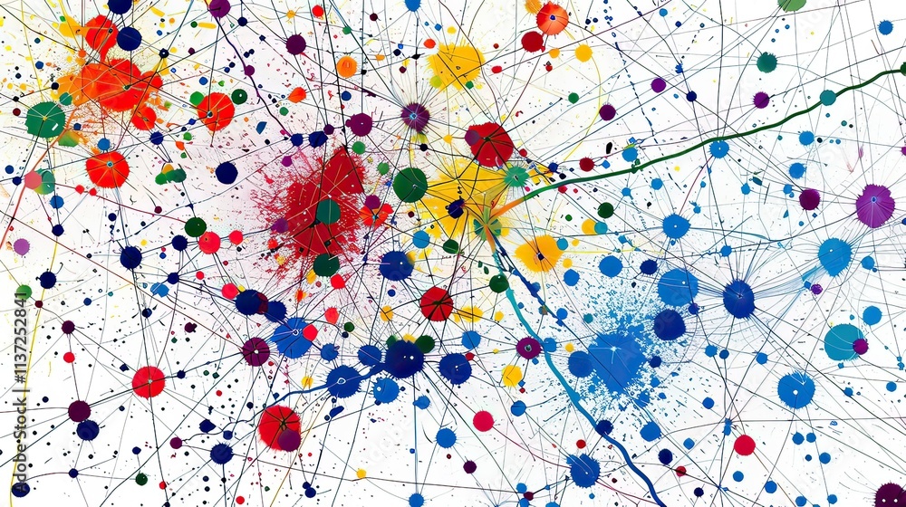Poster an abstract composition of dots and lines forming a network.