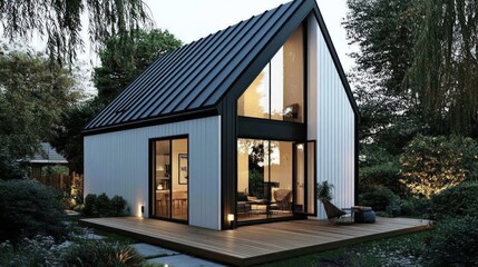 Fototapeta premium Modern Minimalist House Design: A Contemporary Home in a Lush Green Setting