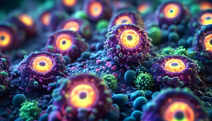 Detailed View of Biological Cells Under Microscope