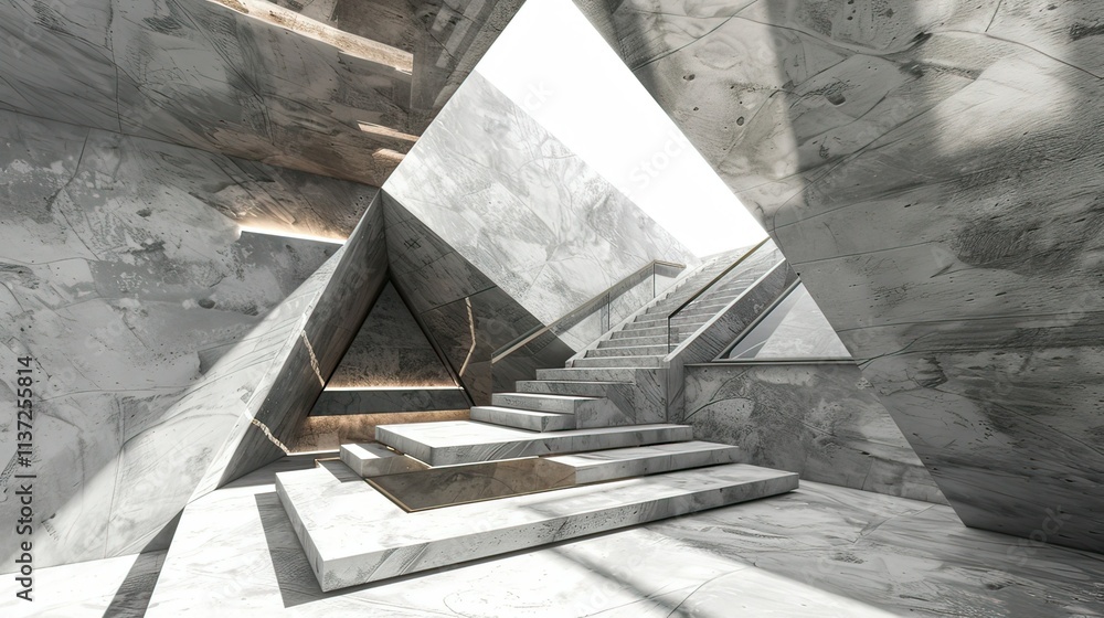 Poster a triangular staircase with sharp angles in a contemporary design.