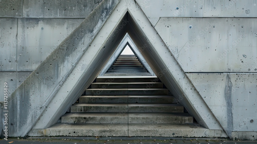 Poster a triangular staircase with sharp angles in a contemporary design.