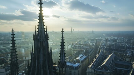 Obraz premium The top of a cathedral spire framed against the horizon.