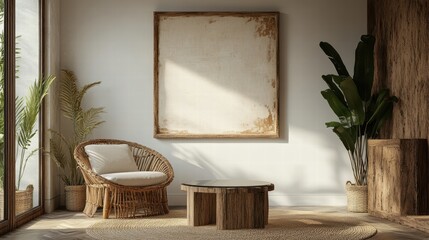 Cozy modern living room with natural elements bright indoor environment photo minimalist style calm ambiance