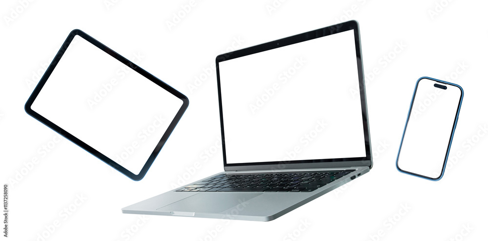 Canvas Prints set of smart devices smartphone, tablet and laptop with blank screen isolated on transparent backgro