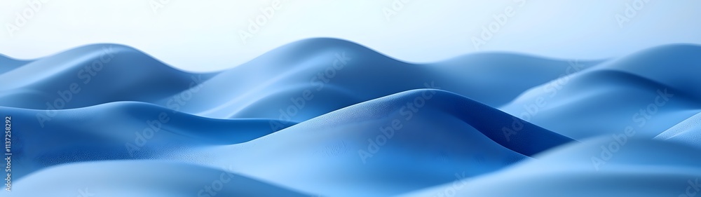 Poster a serene view of soft blue ocean waves, creating a tranquil atmosphere. the gentle curves and smooth