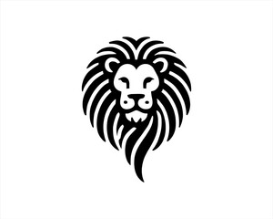 Lion head logo, lion head icon, lion face logo. Simple silhouette. Flat style. Black and white lion face icon logo. Logo design template. Vector illustration. Animal logotype concept.