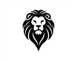 Lion head logo, lion head icon, lion face logo. Simple silhouette. Flat style. Black and white lion face icon logo. Logo design template. Vector illustration. Animal logotype concept.