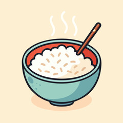 Delicious hot white rice vector illustration in flat style