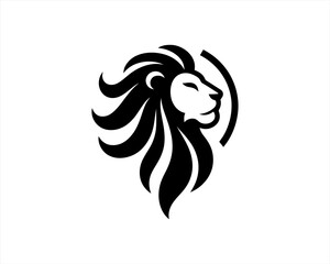 Lion head logo, lion head icon, lion face logo. Simple silhouette. Flat style. Black and white lion face icon logo. Logo design template. Vector illustration. Animal logotype concept.