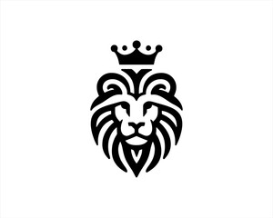 Lion head logo, lion head icon, lion face logo. Simple silhouette. Flat style. Black and white lion face icon logo. Logo design template. Vector illustration. Animal logotype concept.
