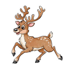 vector illustration of a cartoon Reindeer animation, painted with watercolor, isolated on a white background,