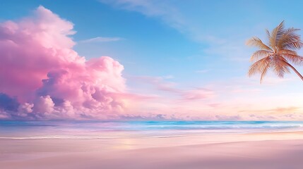 Fototapeta premium Tranquil sunset over tropical beach serene environment digital art coastal view