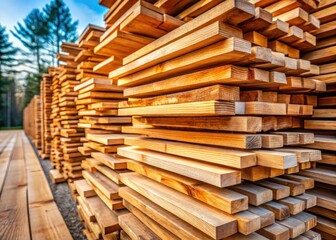 Fototapeta premium A background of stacked wooden boards, their timber yard texture a testament to rustic wood's charm.