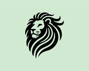 Lion head logo, lion head icon, lion face logo. Simple silhouette. Flat style. Black and white lion face icon logo. Logo design template. Vector illustration. Animal logotype concept.