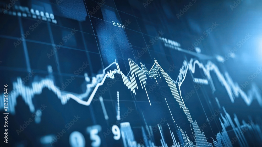 Poster stock market data visualization: dynamic financial chart displaying investment trends and fluctuatio