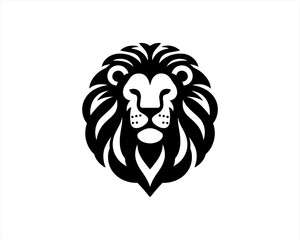 Lion head logo, lion head icon, lion face logo. Simple silhouette. Flat style. Black and white lion face icon logo. Logo design template. Vector illustration. Animal logotype concept.