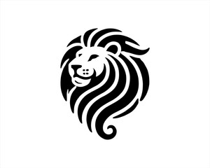 Lion head logo, lion head icon, lion face logo. Simple silhouette. Flat style. Black and white lion face icon logo. Logo design template. Vector illustration. Animal logotype concept.