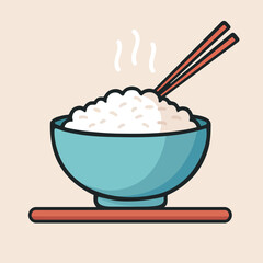 Delicious hot white rice vector illustration in flat style