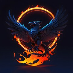 Obraz premium Majestic phoenix rising fantasy realm digital art dark background dramatic viewpoint transformation concept