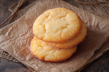 Deliciously Sweet Sugar Cookies Stacked on Brown Table with Rustic Background Perfect for Food Photography and Recipe Features