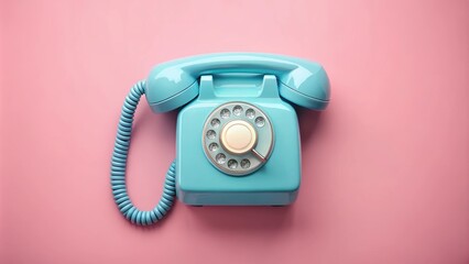 Blue vintage telephone on pink pastel background minimal retro concept, vintage, telephone, blue, pink