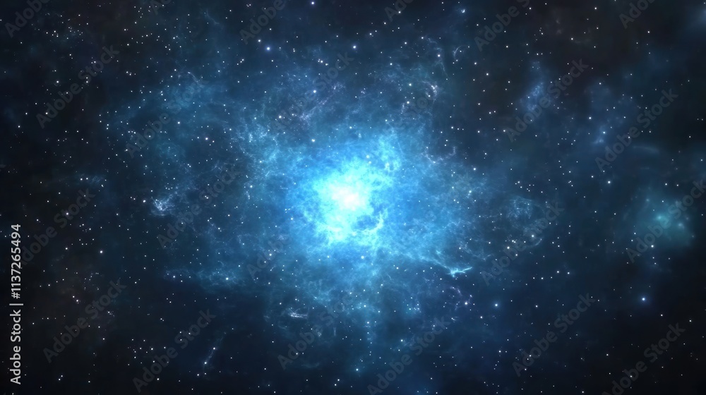 Poster a captivating view of a glowing blue nebula surrounded by countless stars in the vastness of deep sp