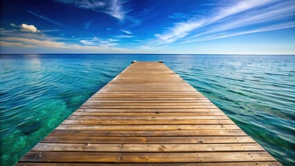 Fototapeta premium Wooden dock over the sea, dock, pier, water, ocean, wooden, boardwalk, horizon, tranquil, peaceful, nature, seascape, vacation