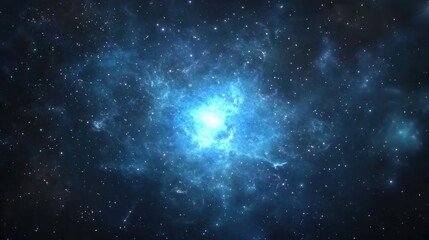 Naklejka premium A captivating view of a glowing blue nebula surrounded by countless stars in the vastness of deep space.