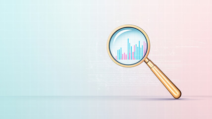 magnifying glass focusing on colorful bar graph, symbolizing analysis and data insights. soft gradient background enhances visual appeal and clarity
