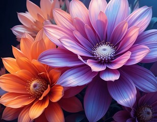 Obraz premium illustration of flowers with a gradient of colors from soft pinks to fiery oranges and deep purples