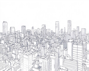 simple sketch of a city skyline in black and white
