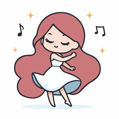 Cute young woman dancing cartoon vector illustration in flat style