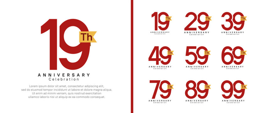 anniversary logo set. vector design red color with gold ribbon can be use for celebration event