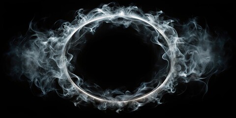 Naklejka premium Circular black smoke ring on background, smoke, ring, circular, black,background, abstract, shape, dark, design, isolated, effect