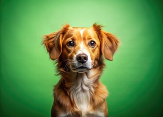 Peek-a-boo! Adorable puppy's hidden face creates a funny pet portrait on a green background.