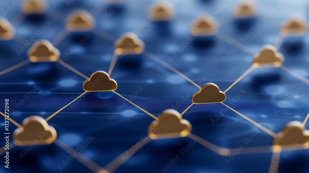 Poster global network cloud computing gold icons digital technology data connection