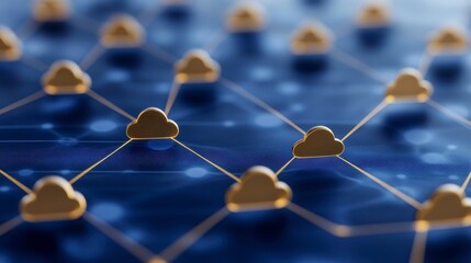 Global Network Cloud Computing Gold Icons Digital Technology Data Connection