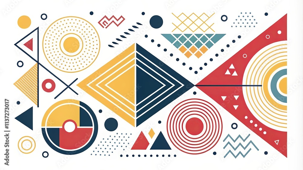 Poster A colorful abstract design with many shapes and circles