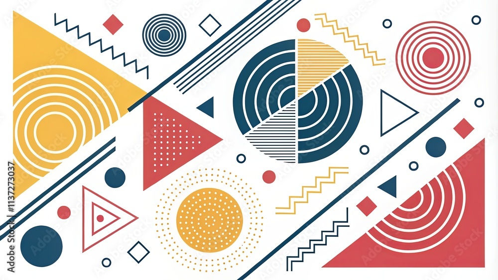 Poster a colorful abstract design with triangles, circles, and squares