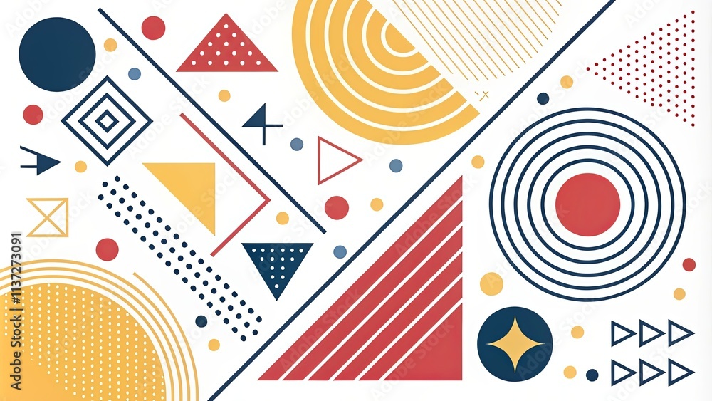 Poster A colorful abstract design with many shapes and lines