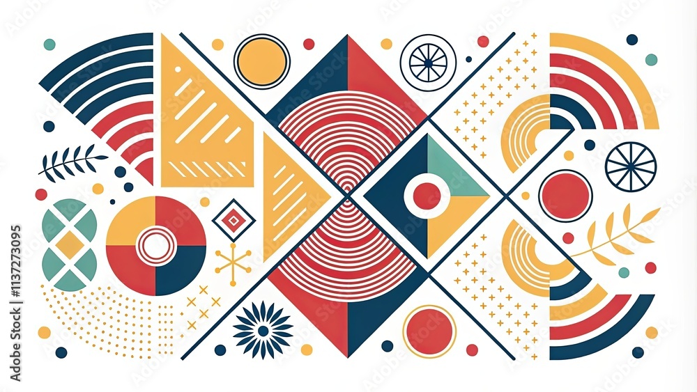 Poster A colorful abstract design with a lot of shapes and patterns