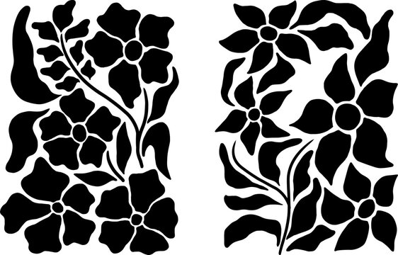 Fototapeta Abstract flowers and geometric shapes black silhouette set. Matisse inspired art vector illustration.