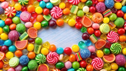 Fototapeta premium Colorful abstract background filled with sweet candies, candy, sweets, sugar, confectionery, treats, colorful