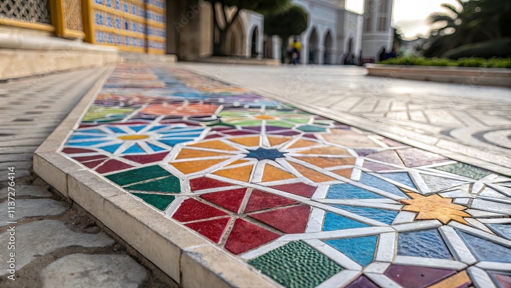 Poster a colorful mosaic tile floor with a white border