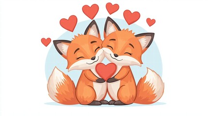 Valentine's day celebration with adorable foxes cute background whimsical illustration heartfelt environment playful viewpoint love concept