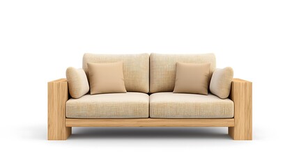 Fototapeta premium Modern Beige Sofa Wooden Frame Home Furniture Interior Design
