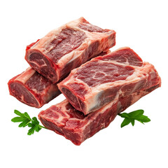 Obraz premium Freshly chopped raw beef ribs arranged on a transparent background, ready for cooking or grilling at any time, Isolated chopped fresh raw beef ribs meat